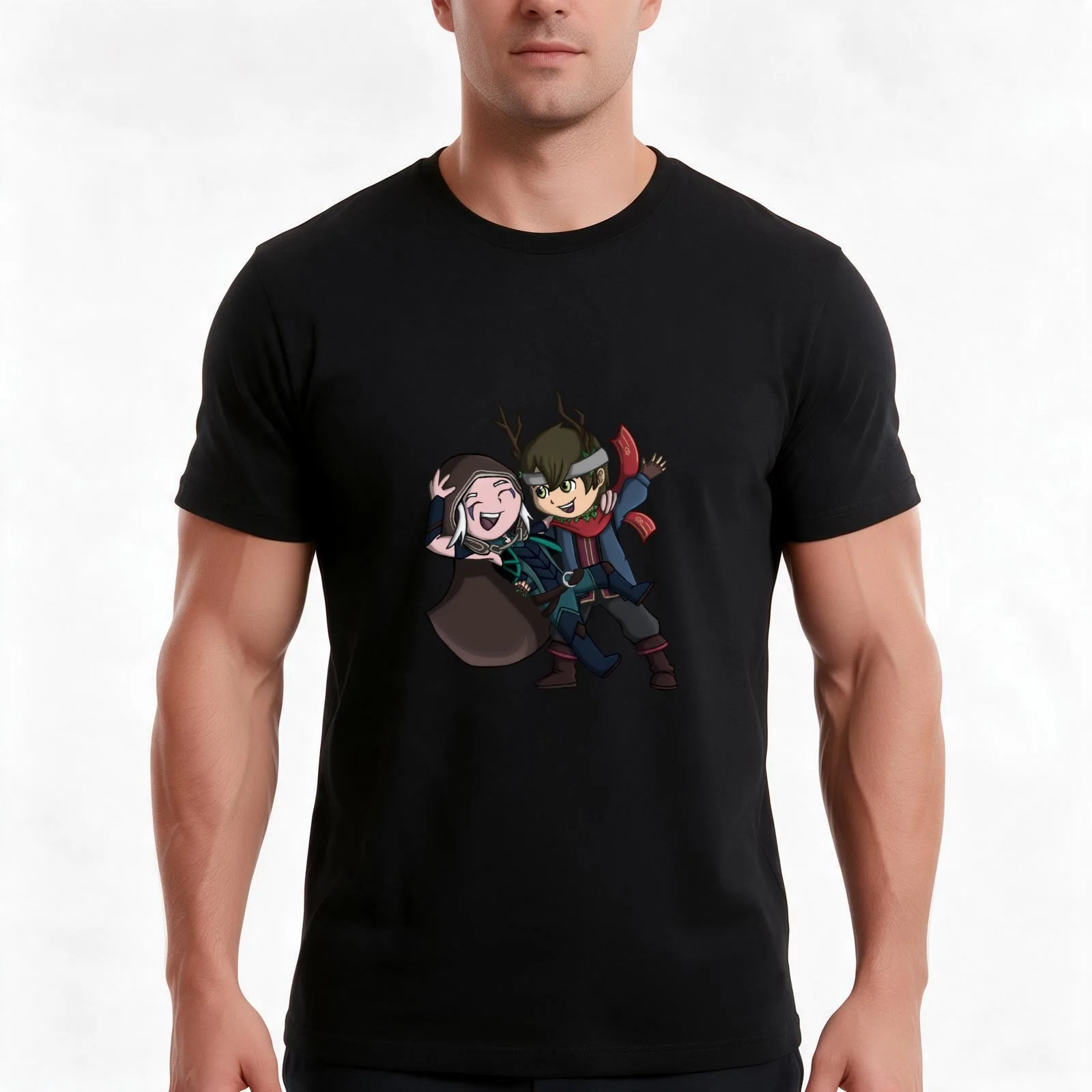 Dancing human Rayla and elf Callum T-Shirt, Summer Casual Cotton Tee, Oversized Streetwear Tops, Vintage Graphic Print