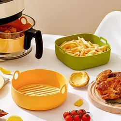Round Air Fryer Liners Square Air Fryer Silicone Pot Bowl Food Safe Reusable Non Stick Air Fryer Oven Microwave Accessories