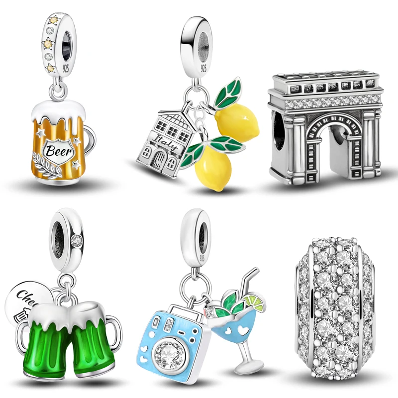 925 Silver Color Summer Camera Beer Lemon Town Casual Series Bead Fit DIY Bracelet Making Gift Of High Quality Jewelry