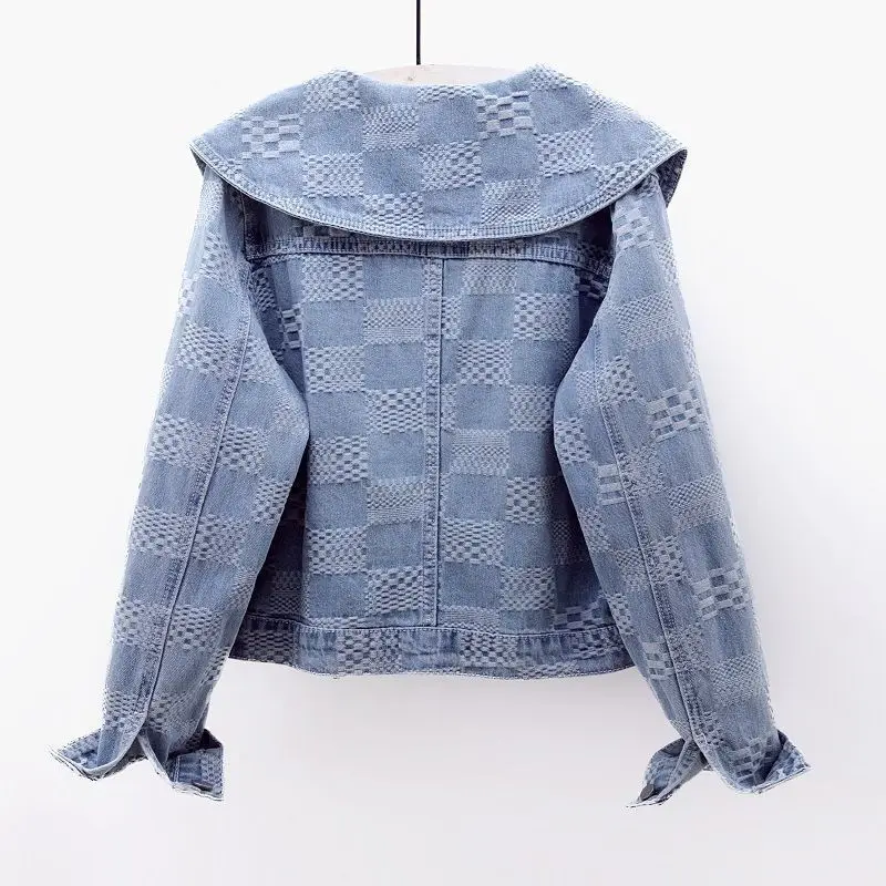 Doll Collar Denim Jacket Female 2024 Spring Autumn New Vintage Lotus Leaf Collar Loose Cowgirl Jackets Tops Single-Breasted Coat