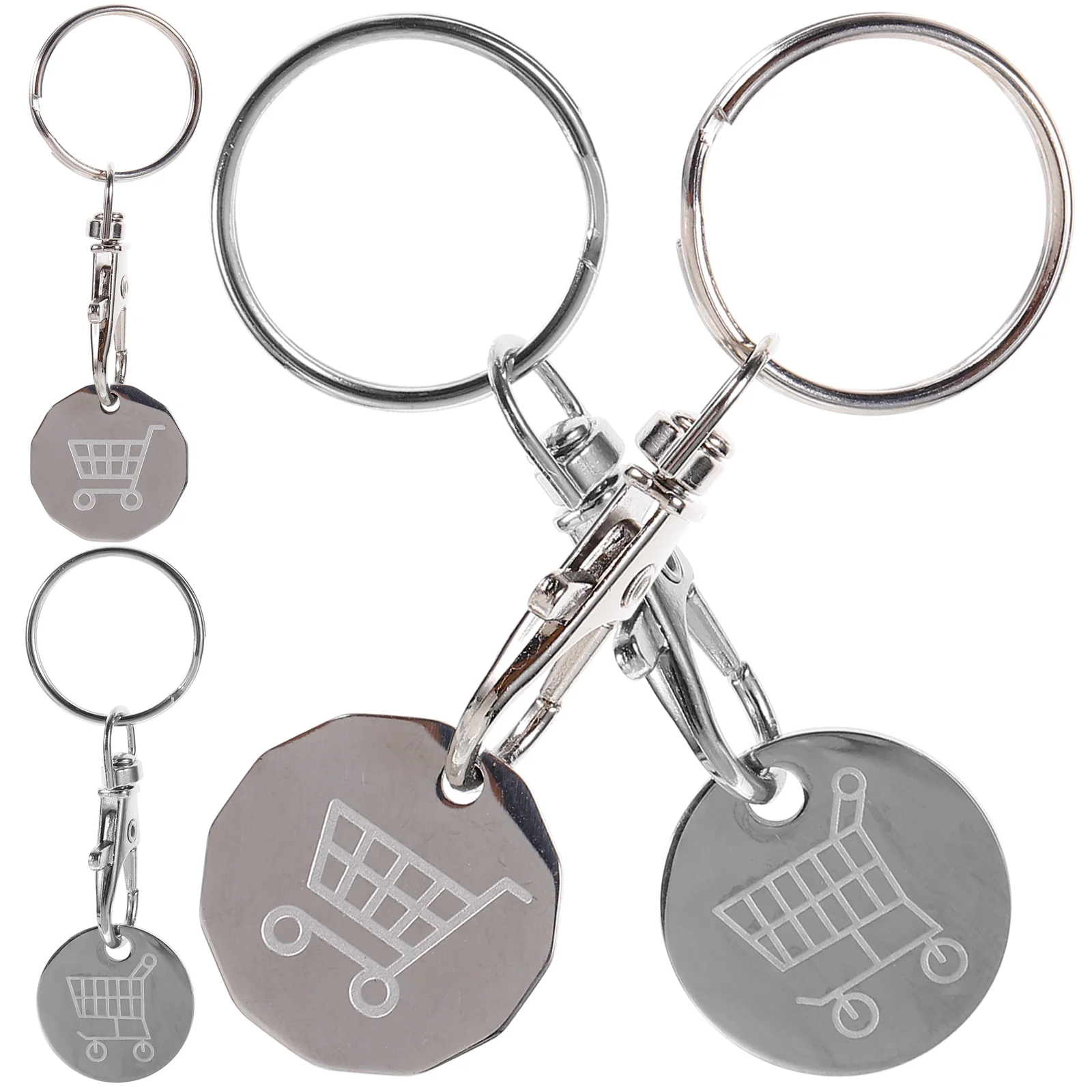 4 Pcs European and American Cart Token Portable Shopping Quarter Holder Keychain Stainless Steel Trolley Pendant