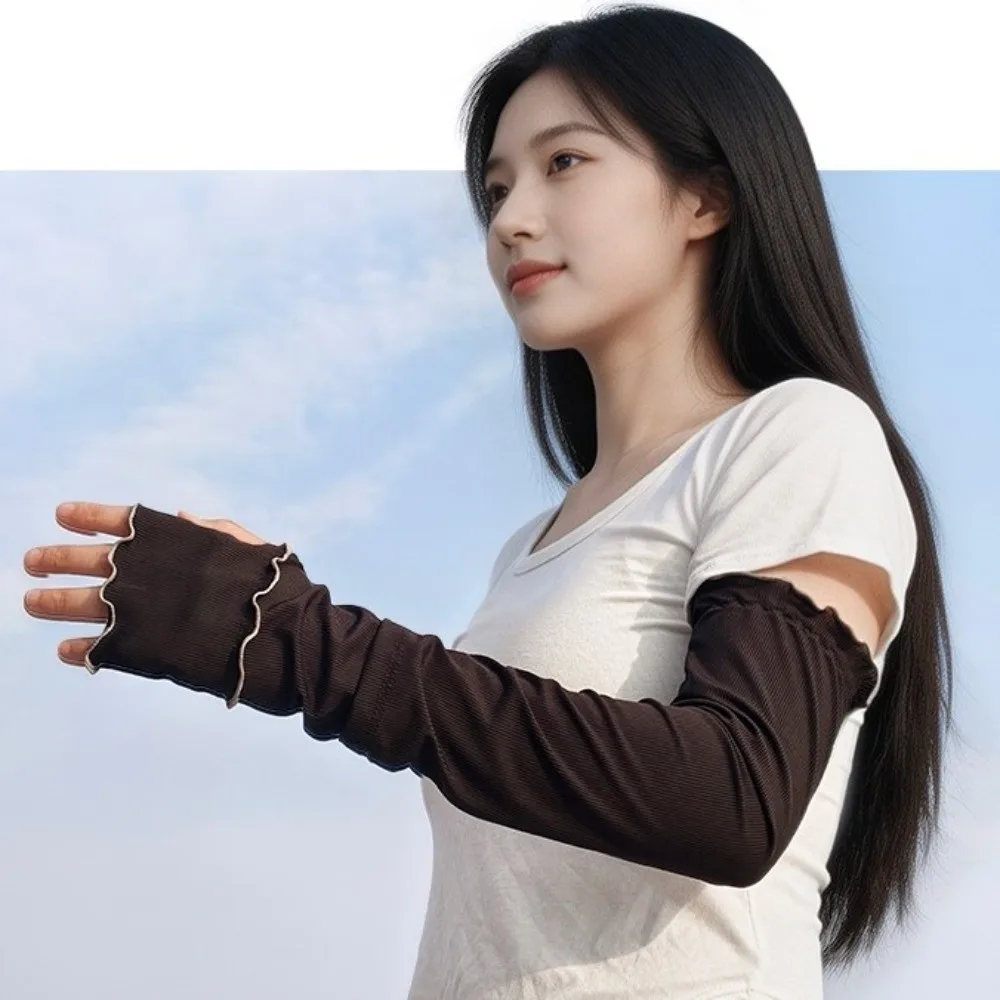 

Simple Ruffles Ice Silk Arm Sleeves Solid Color Flared Sunscreen Arm Sleeves UV Protection Cooling Cycling Arm Cover Ladies