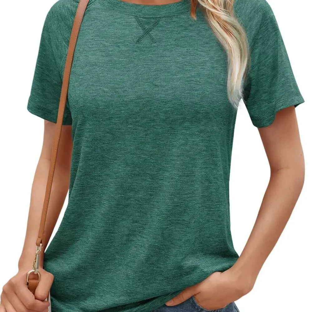 Casual Summer Womens Tee Round Neck Short Sleeve Tops Basic Fashion Solid Color Comfortable Soft Breathable Pullover Shirts