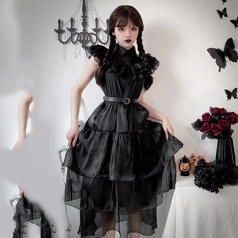 

CyDark Goth Аддамс Семья Призрак Невеста Cos Юбка Платье Вампира Хэллоуин Косплей Костюм Маленькое Черное Платье