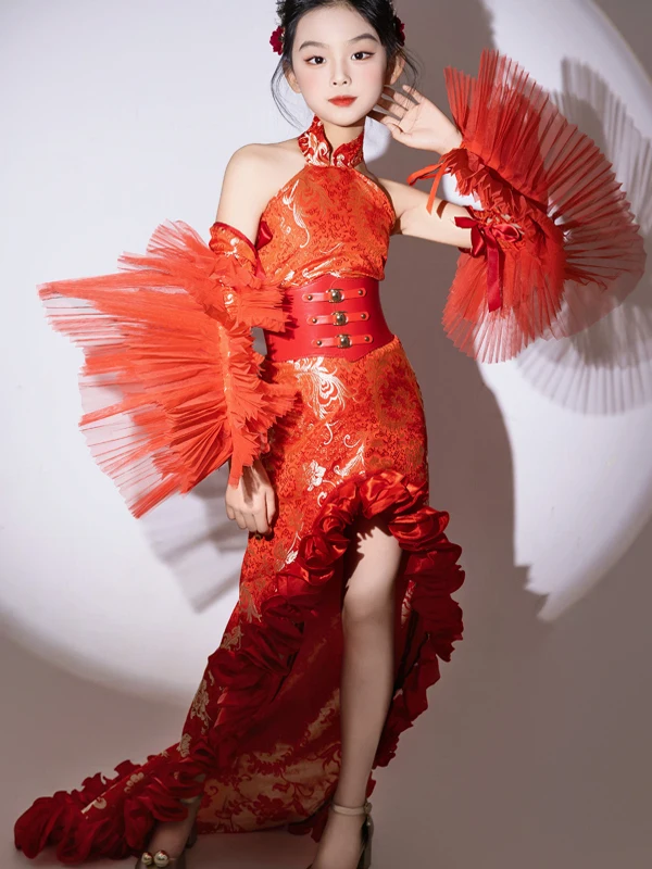 costume-de-spectacle-rouge-pour-enfants-queue-de-trainee-scene-en-t-tendance-nationale-vetements-de-spectacle-pour-enfants-et-filles