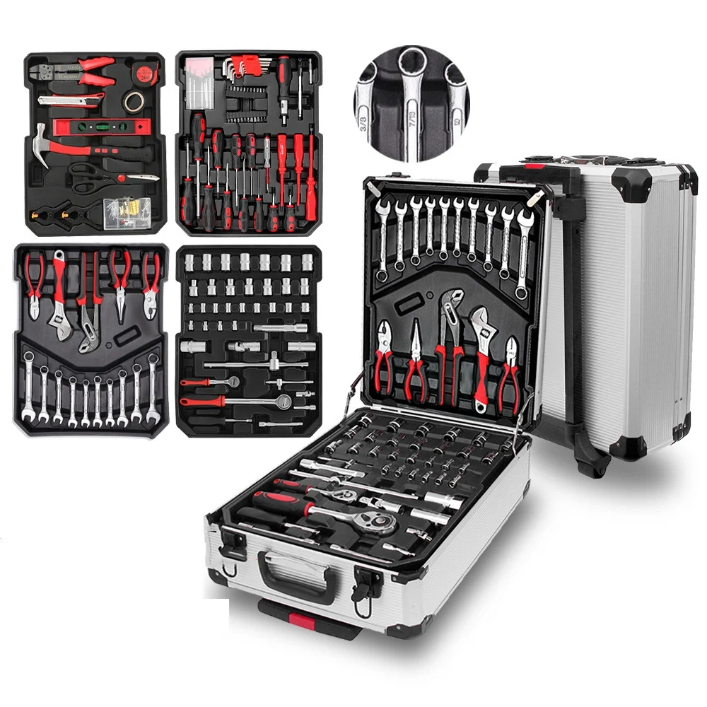 OEM Professional Car Repair Tool Set Chrome Vanadium Steel Ratchet Wrench Sockets Hard Case 1/4 In Drive For Home Maintenance