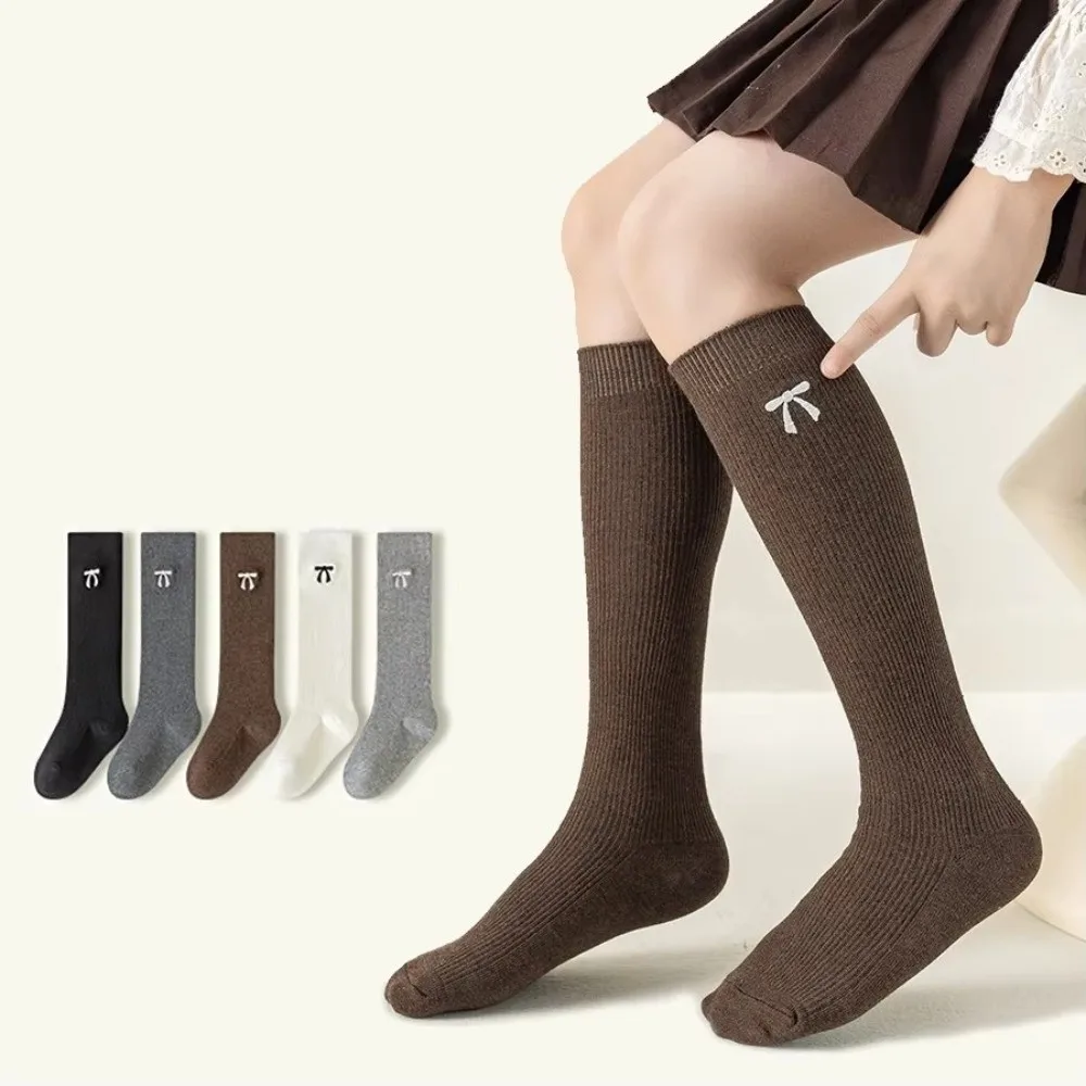 New Ribbed Knit Girls Knee High Socks Bow Detail Soft Breathable Long Tube Stockings Bow Long Socks Girls