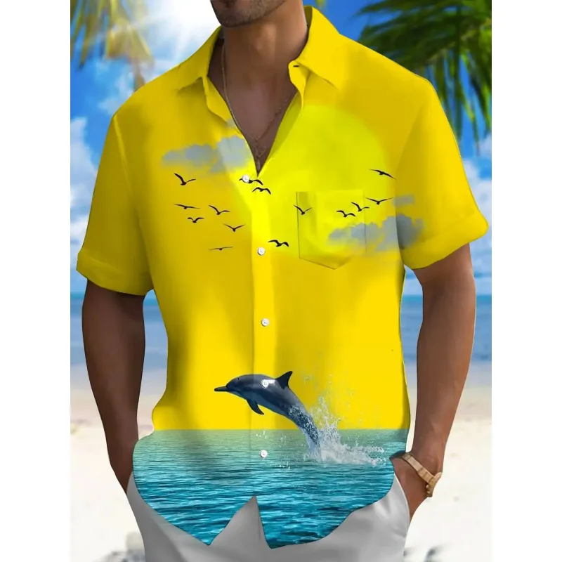 

Street Walk Tourist Beach Printed Full Open Short Sleeve Button Shirt New Hawaii Spring And Summer Fashion Leisure