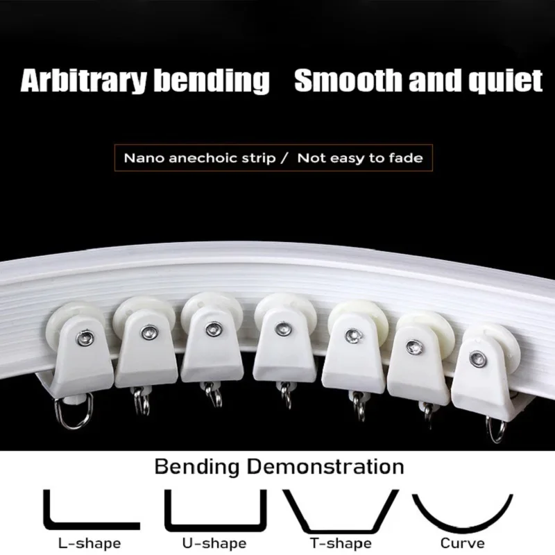 1-3 Meter Curtain Double Track Curved Rail Balcony Window Slide Roman Rail Bar Guide Bendable Curtain Track Pole Accessory