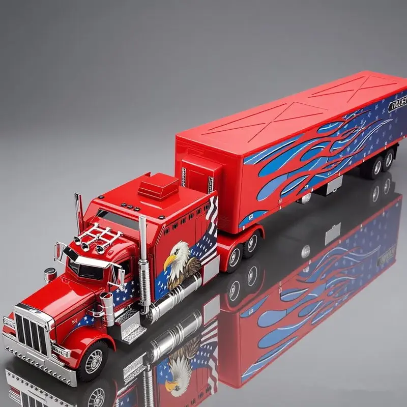 Camión de Remolque Pesado de Aleación 1/24, Modelo de Camión Contenedor de Metal Fundido a Presión, Vehículos de Transporte de Ingeniería con Sonido y Luz