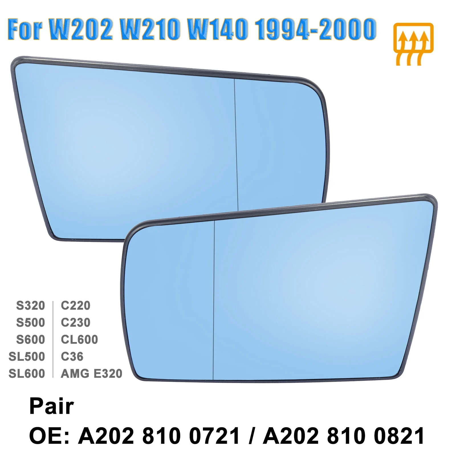 Left+Right Side Wing Mirror Glass Heated with Backing Plate LH RH for Mercedes-Benz C W202 E W210 S W140