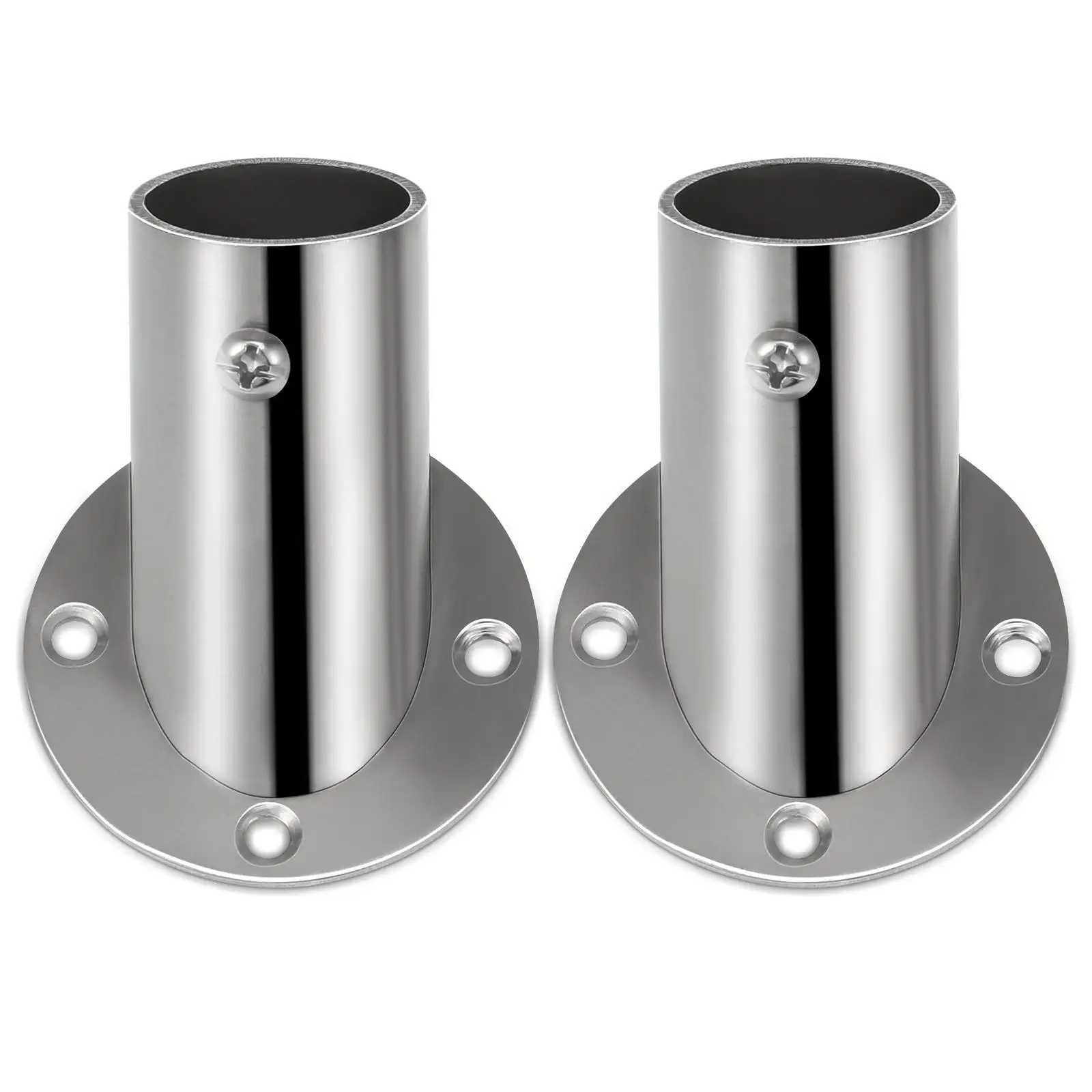 2 Pcs Bevel Angle Flange Base Stainless Steel Shower Curtain Socket Bracket Tube Holder Closet Rod Wardrobe Easy Install