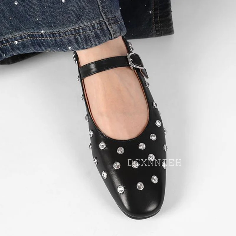 Spring Women Shallow Mouth Suede Flats Lazy Loafers Metal Rivet Decor Buckle Single Shoes Shoes Ladies Vacation Walking Shoes