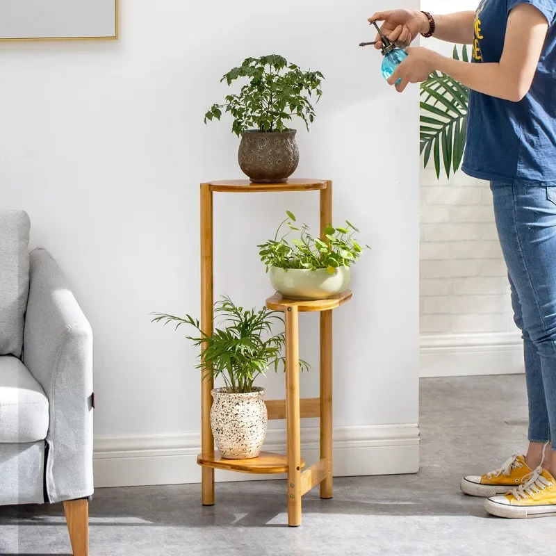 Balcony flower stand Solid wood multi-layer indoor floor succulent living room flower stand Green dill pot stand Shelf