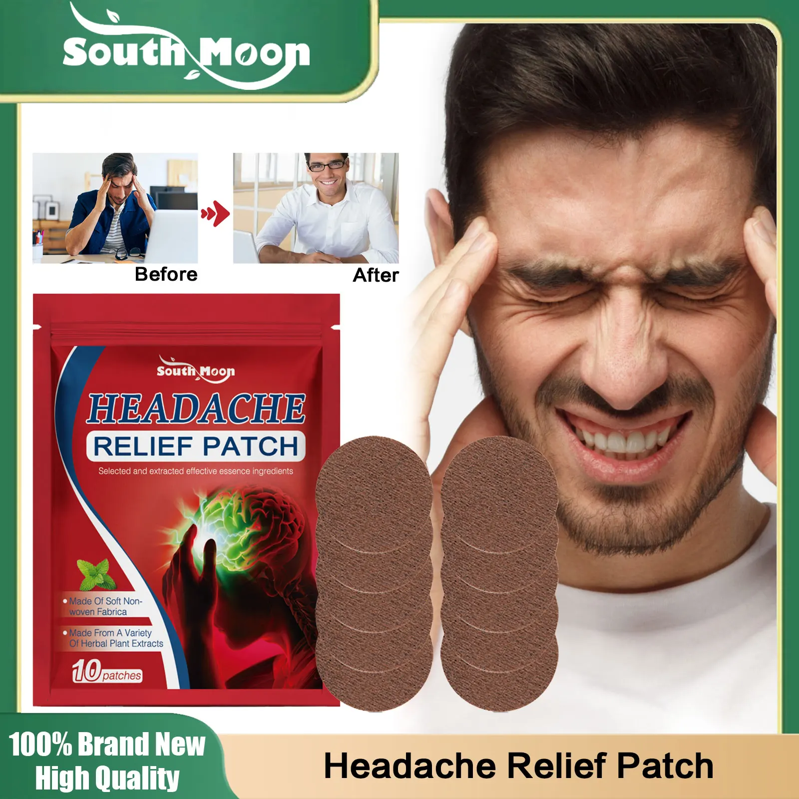 Headache Relief Patch Treatment Head Pain Migraine Sickness Dizziness Anxiety Relief Nerve Soothing Acupressure Health Sticker