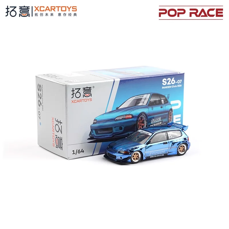 

Xcartoys x POP RACE 1:64 Civic EG6 Pandem Chrome Blue Die-Cast Car Model Collection Miniature