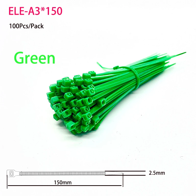 

3x150mm Plastic Self-Locking Plastic Green Nylon Tie 100PCS/Bag Zip Wraps Strap Nylon Cable Tie With Multiple