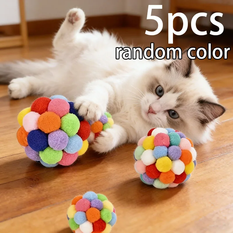 2er-/5er-Set Katzenbälle: Elastische Spielbälle mit Glocke für Selbstbeschäftigung – Teaser für Katzen, geeignet für Hauskatzen und Kätzchen, Kauspielzeug, zufällige Farbe