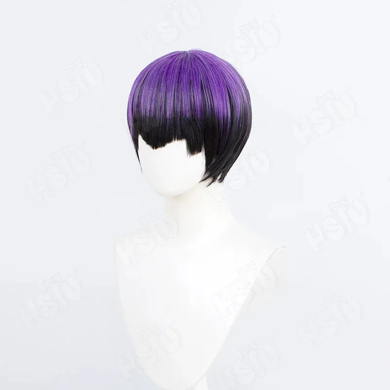 أنيمي Kaiju No 8 Hoshina شعر مستعار تأثيري 30 سنتيمتر أسود أرجواني التدرج الشعر القصير لعبة شعر مستعار تأثيري أنيمي شعر مستعار تأثيري