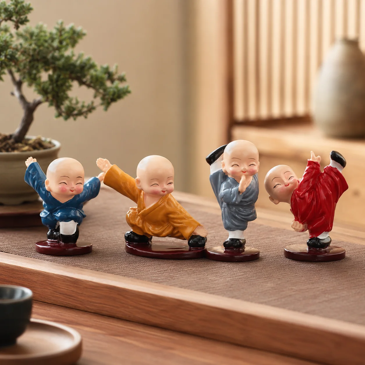 

1Set Cute Kung Fu Monk Figurines Mini Resin Zen Decorations for Car Dashboard Desk Home Office Ornament Gift