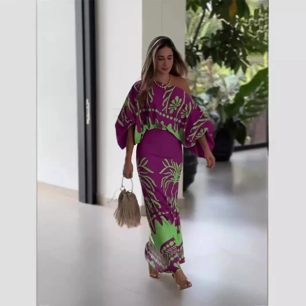 المرأة المطبوعة عارضة العصرية فضفاضة 2 قطعة مجموعات طويلة الأكمام قمم الكاحل طول التنانير الملابس النسائية ربيع الموضة الأمريكية الجديدة #1