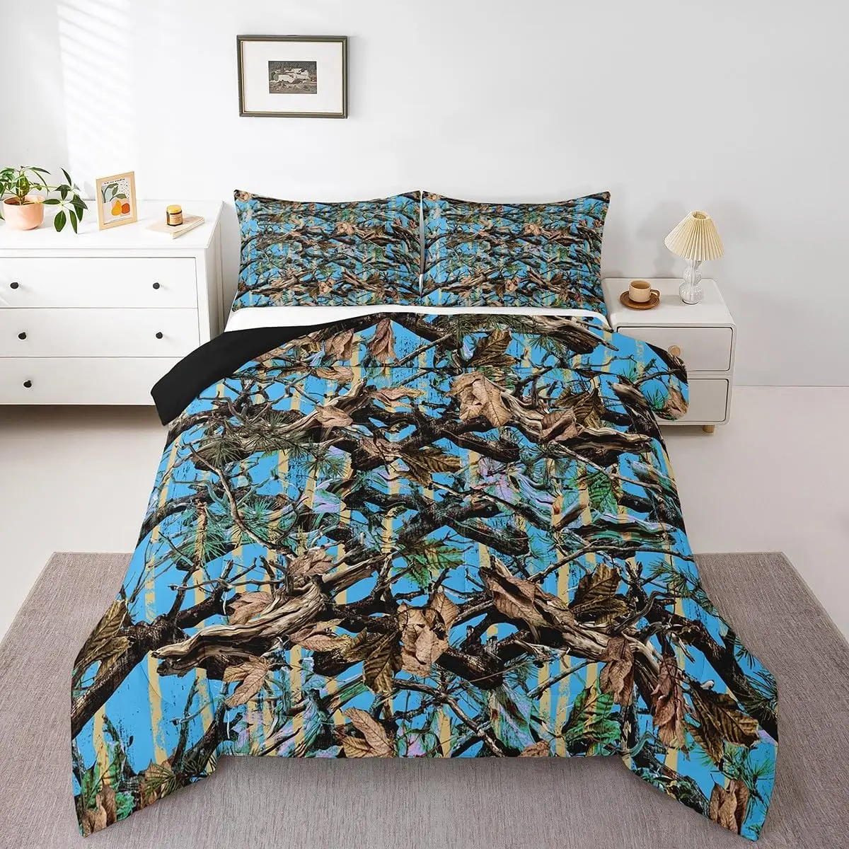 

Tree Branches Comforter Set for Kids Boys Girls Wild Hunting Leaf Comforter Twin Size Bedding Set Bedroom Decor Nature Theme