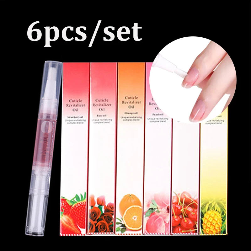 6pcs/set 5ml Nail Nutrition Oil Pen Fruit Flavour Hydrating Art Polish Cuticle Revitalizer Oil Prevent Hangnail Agnail Treatment