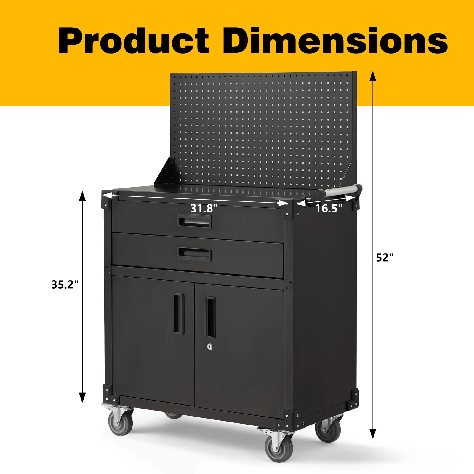 51.8" Mobile Workbench with Pegboard & Drawers