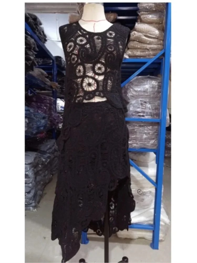 Costume da bagno Gonna Cover-up Set da 2 pezzi Top corto da donna e gonna lunga Costume da bagno Moda Solid Hollow Sexy Beach Cover Up Outfits