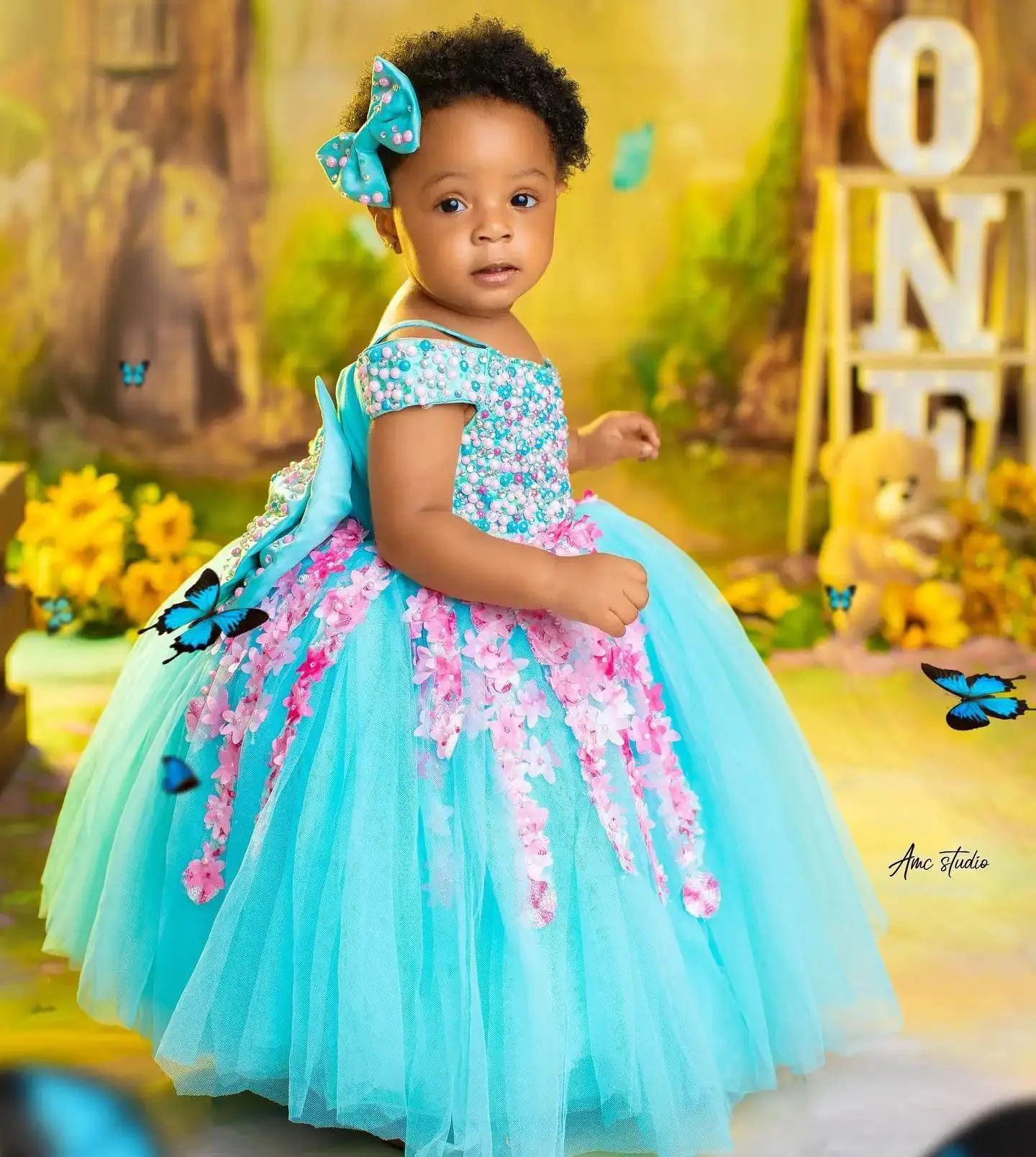 

Luxury Pearls Beading Girls Birthday Party Dresses Princess Floral Flower Girl Dresses Baby Kids Ball Gowns for Photo Shoot