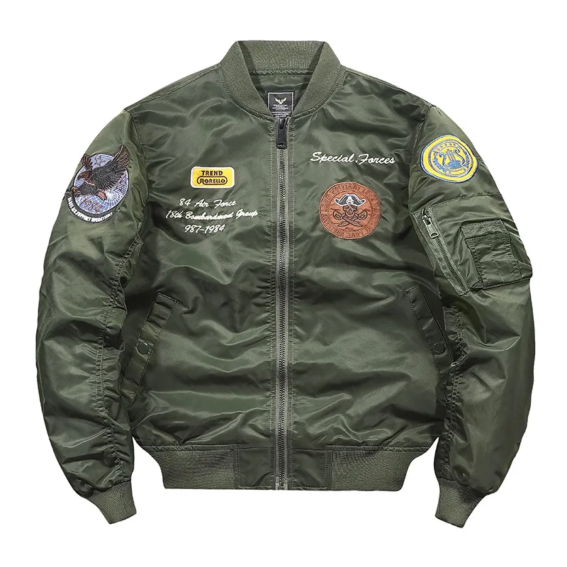 

Winter Bomber Jacket Ma1 Air Force Pilot Casual Men Thick Baseball Jackets Embroidery Coat Male Green Gray Sports Outerwear New