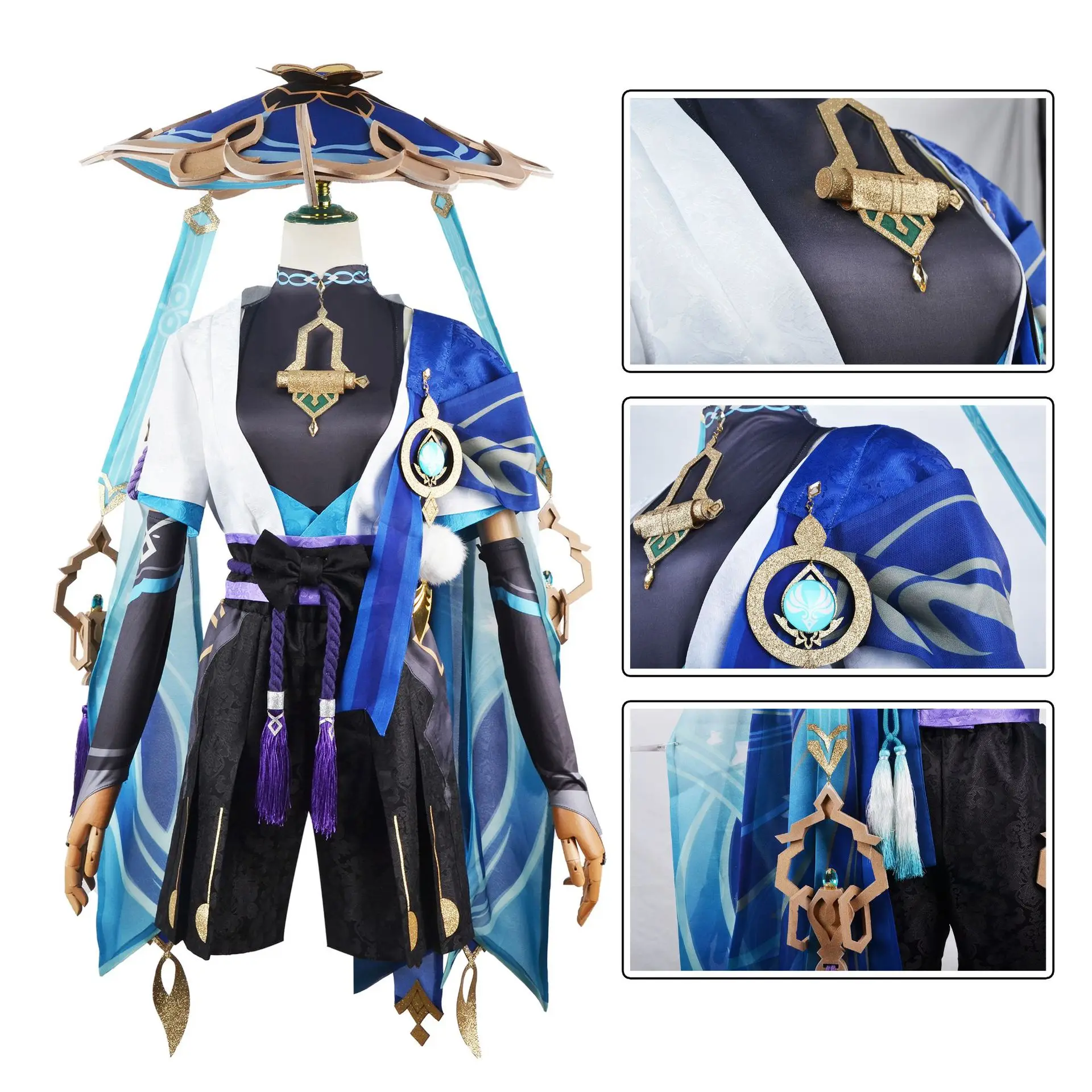 Wanderer Cosplay Genshin Impact Cosplay Cosutme Game Sumeru Genshin Wanderer Cosplay Wig Scaramouche Suit Anime Bamboo Hat