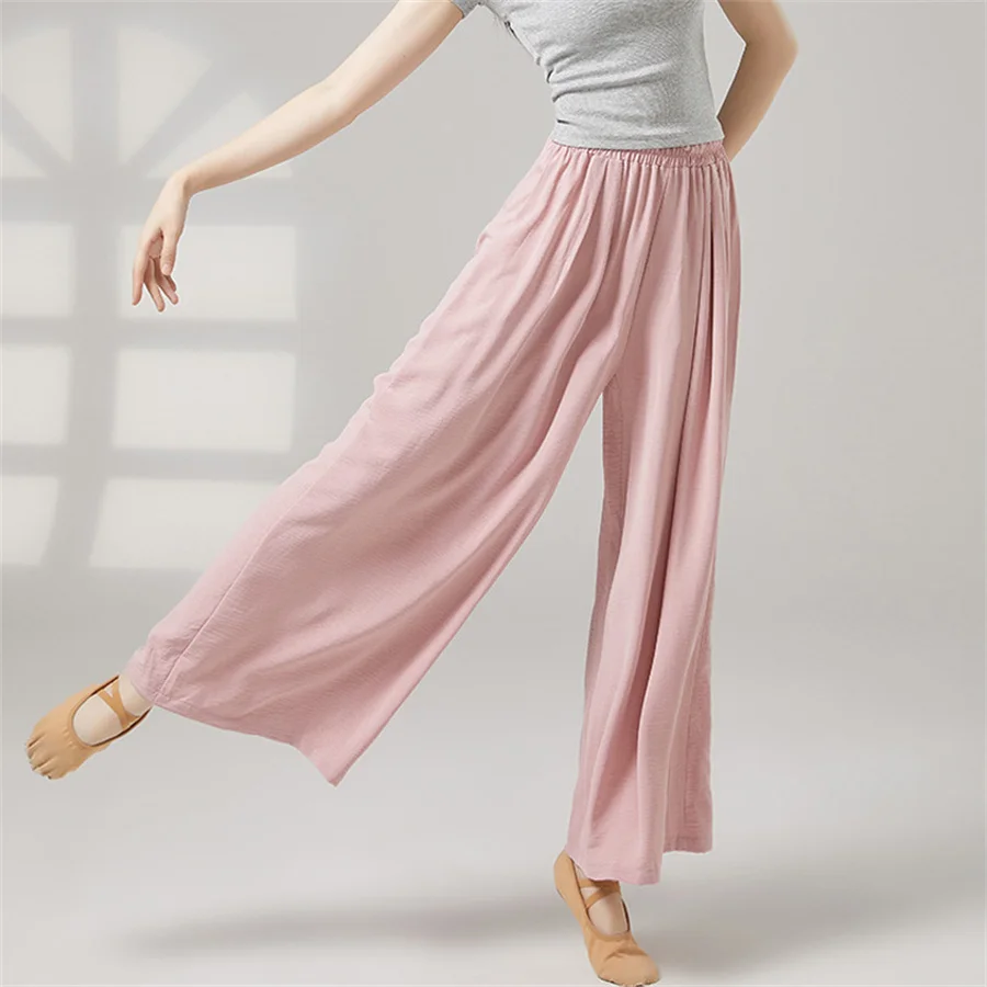 

Женские свободные брюки из полиэстера для современных танцев, прочные брюки для классических танцев с высокой талией, мягкие широкие брюки для взрослых, танцевальный костюм
