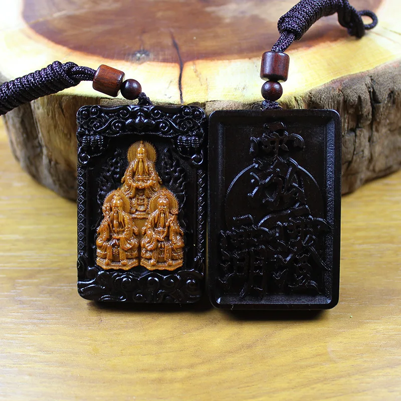 

Chinese Traditional Lucky Thunderstruck Jujube Wood Boxwood Inlay Double Sided Carved Taoist Amulet Pendant Necklace For Blessin