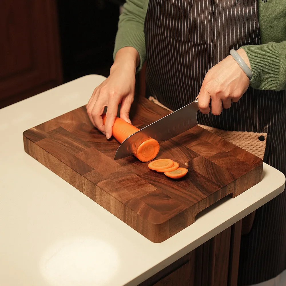 Walnut End Grain Solid Wood Cutting Board with Stainless Steel Handles, Premium Kitchen Meat Veggie Charcuterie, Perfect Gift