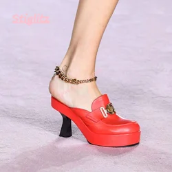 Red Platform Slippers 2024 New Arrival Luxury Round Toe Solid footwear Elegant Chunky Heel Comfortabl Outsize Casual Shoes