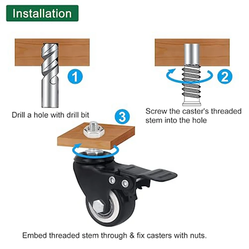 

Casters Wheels, Casters Set Of 4 Heavy Caster Wheels Heavy Duty With Brake, For Cart Furniture