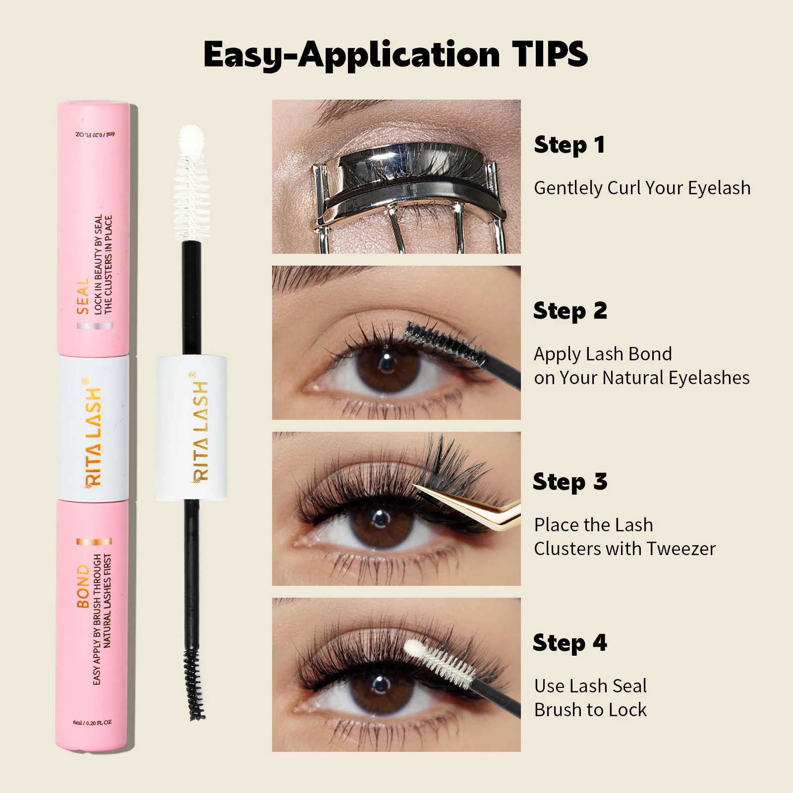 RITALASH Cluster Lash Kit D Curl Kit di estensione fai da te con legame di ciglia e sigillo pinzette per ciglia fai da te a casa
