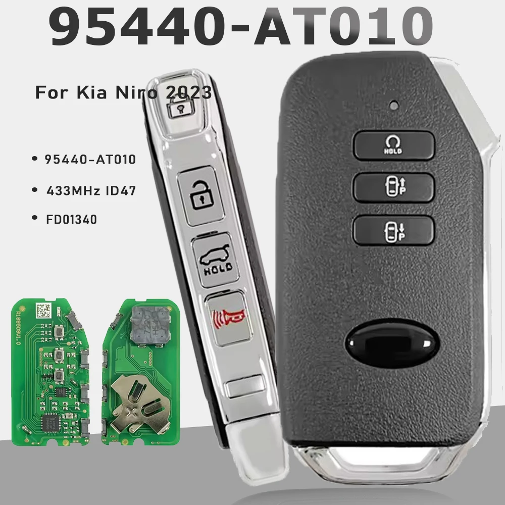 

KEYECU 95440-AT010, FD01340 Aftermarket, 7 кнопок, умный дистанционный брелок, чип 4A, 433 МГц, бесконтактный контроль для KIA Niro 2023