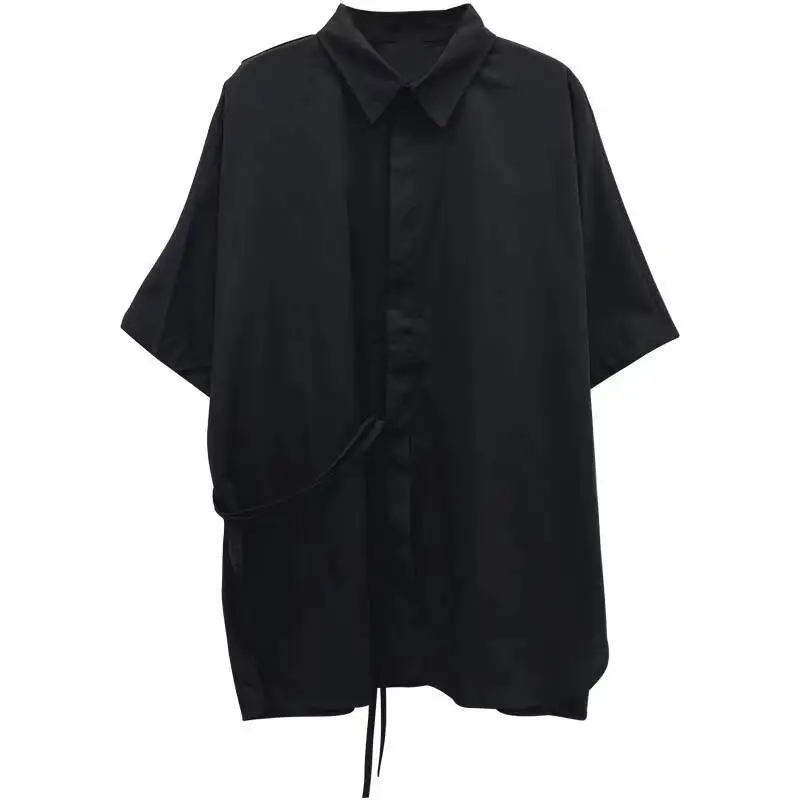 تي شيرت نسائي بأكمام قصيرة قميص الربيع والصيف شخصية يميل الجبهة حزام تصميم موضة عادية فضفاض قميص كبير الحجم #6