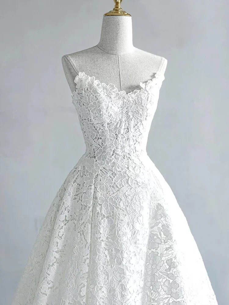 Vestidos De Novia largos De encaje sin tirantes Vintage, vestido De Novia sin mangas elegante con hombros descubiertos para mujer, Vestidos De Novia