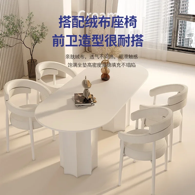 Oval rock panel dining table in cream color, new designer style creative home restaurant dining negotiation table and chair