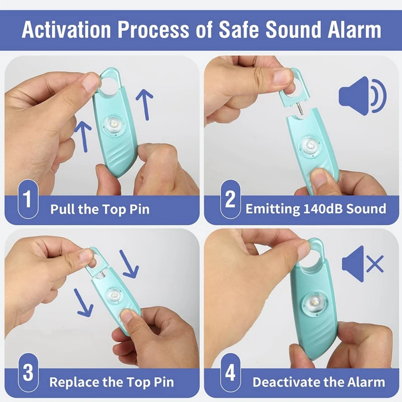 2PCS Personal Safety Alarm Safe Sound Personal Alarm Strobe Light And Key Chain, Personal Safety Devices 140Db Siren,