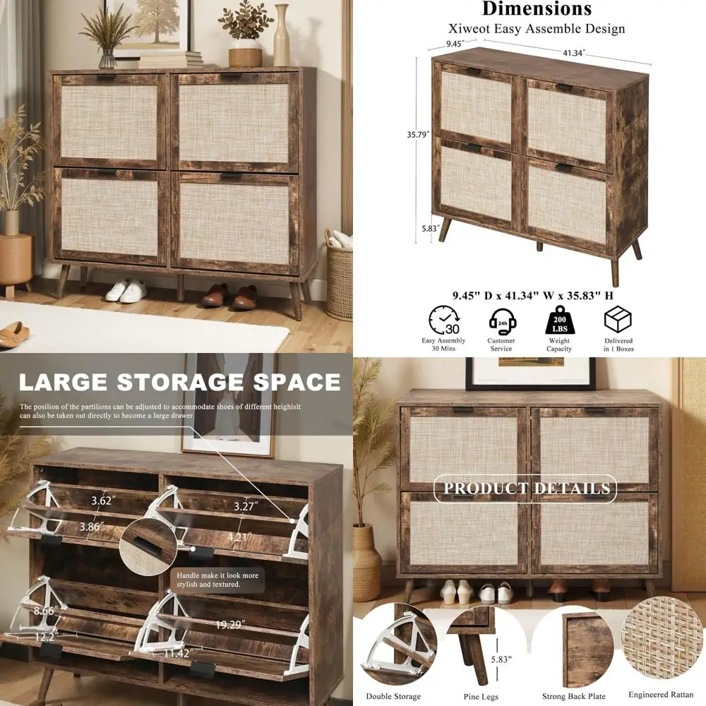Narrow Flip Drawer Shoe Storage Cabinet for 24 Pairs, Freestanding Entryway Organizer