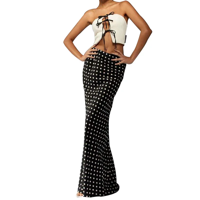 Ele Polka Dot Midi Skirt Women's Slim Fit One Step Skirt Summer 2025 Cross-Border Faion Casual Commute Vaion