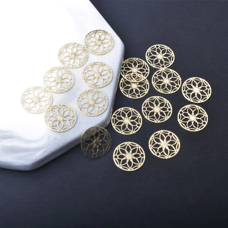 30 Stück AC10954 1,3 cm kleine runde Messing-Anhänger, dünne hellgoldene Verbindungsstücke für Armbänder, Anhänger, DIY-Schmuck, Halsketten, Ohrringe. – Detail 11