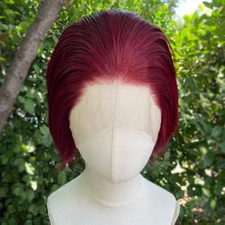 Dark Red Short Bob Cut Synthetic Lace Front Wigs for Black Women Cosplay 13x4 Lace Front Wigs for Men Free Part 150% Piexie Wigs