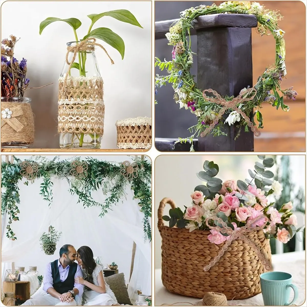 

9 Rolls Vintage Craft Ribbon Natural Ribbon Gift Ribbon Boho Hessian Ribbon for DIY Gifts Packaging Christmas Wedding