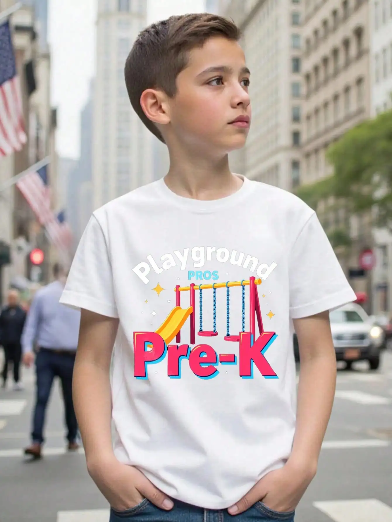 

Boys/Girls Playground Back To School Cotton Graphic Tees, Black Casual Summer Tops With Playground Theme