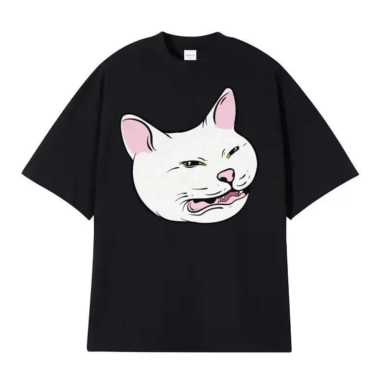 Men's Women High Quality Cozy T Shirt Fashion Casual 100% Cotton T Shirts Tops Funny Kot Confused Laughing Cat Dank Meme funny